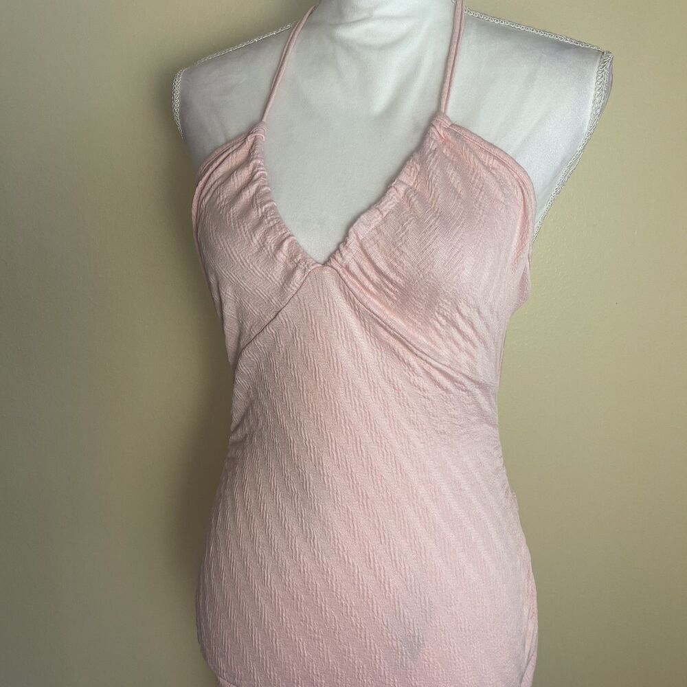 Y2K Style Pink Bodycon Halter Top Mini Dress 4 Slinky Coquette Sexy Valentines - Picture 10 of 11